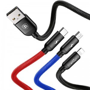 Baseus 3 az 1-ben USB-C / Lightning / Micro USB kábel 3.5A 0.3m (fekete)