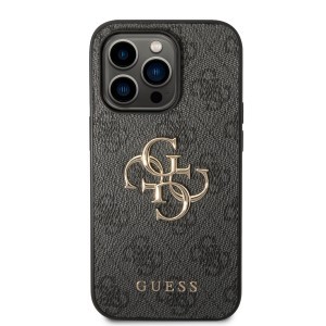 iPhone 15 Pro Max Guess PU 4G Metal Logo tok szürke (GUHCP15X4GMGGR)