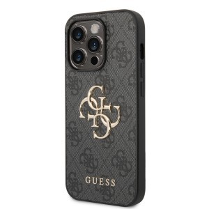 iPhone 15 Pro Max Guess PU 4G Metal Logo tok szürke (GUHCP15X4GMGGR)