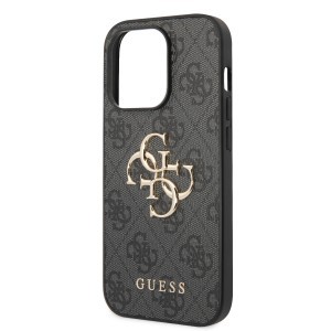 iPhone 15 Pro Max Guess PU 4G Metal Logo tok szürke (GUHCP15X4GMGGR)