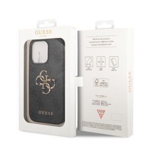 iPhone 15 Pro Max Guess PU 4G Metal Logo tok szürke (GUHCP15X4GMGGR)