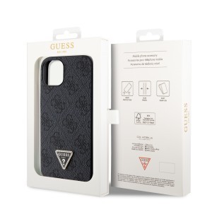 iPhone 15 Guess PU 4G Strass Triangle Metal Logo tok fekete (GUHCP15SP4TDPK)