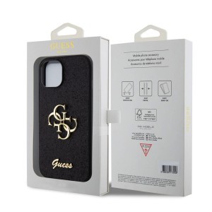 iPhone 15 Guess PU Fixed Glitter 4G Metal Logo telefontok fekete (GUHCP15SHG4SGK)