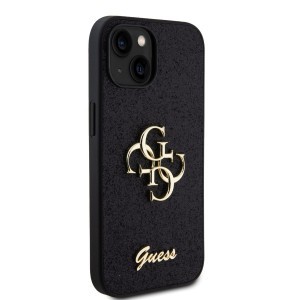 iPhone 15 Guess PU Fixed Glitter 4G Metal Logo telefontok fekete (GUHCP15SHG4SGK)