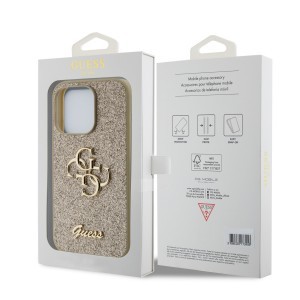 iPhone 15 Pro Max Guess PU Fixed Glitter 4G Metal Logo telefontok arany (GUHCP15XHG4SGD)