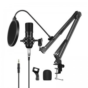 PULUZ kondenzátor Studio Broadcast mikrofon asztali állvánnyal, pop filterrel (PU612B)