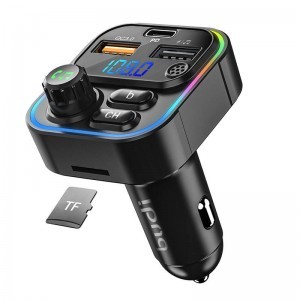 Budi T05 Bluetooth FM transmitter és autós töltő 2 x USB + USB-C 20W QC 3.0 PD RGB világítással