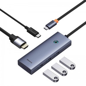 Baseus UltraJoy Series 5 az 1-ben USB-C HUB, elosztó adapter (HDMI 4K@30Hz + 3x USB 3.0 + 1x PD) (szürke)