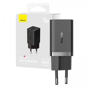  Baseus GaN5 hálózati töltő adapter 2x USB-C 40W (fekete)-4