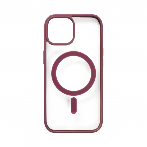 iPhone 15 MagSafe kompatibilis átlátszó TPU tok bordó kerettel Alphajack