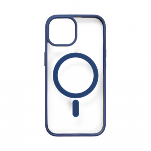 iPhone 15 Pro MagSafe kompatibilis átlátszó TPU tok sötétkék kerettel Alphajack