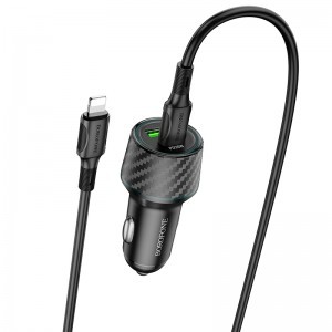 Borofone autós töltő BZ21 Brilliant USB + Type C QC 3.0 PD 48W + Type C - Lightning kábel fekete