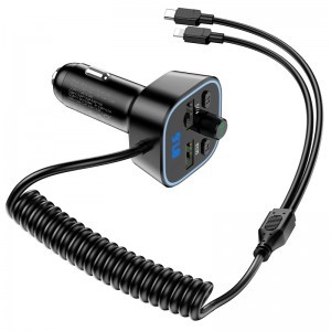 Borofone Bluetooth FM transmitter BC45 Prestige MP3, Bluetooth 2xUSB QC 3.0 18W Type C - Lightning kábellel fekete