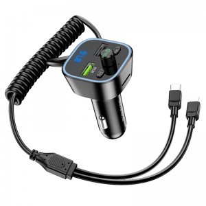 Borofone Bluetooth FM transmitter BC45 Prestige MP3, Bluetooth 2xUSB QC 3.0 18W Type C - Lightning kábellel fekete