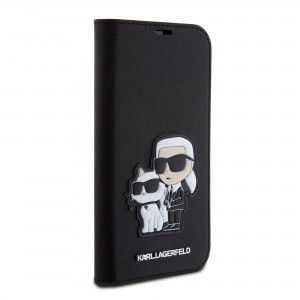 iPhone 15 Karl Lagerfeld PU Saffiano Karl és Choupette NFT Book tok, telefontok fekete