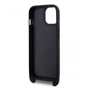 iPhone 15 Karl Lagerfeld Saffiano Crossbody Metal Ikonik keresztpántos tok, telefontok fekete