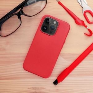 iPhone 15 Plus MagSafe-kompatibilis bőrtok, telefontok piros