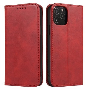 iPhone 15 Pro mágneses PU bőr fliptok kártyatartóval pánt nélküli piros Alphajack