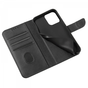 Honor 90 Lite mágneses PU bőr fliptok kártyatartóval fekete Alphajack