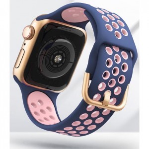 Apple Watch 1/2/3/4/5/6/7/8/9/SE (38/40/41mm) TRPH szilikon óraszíj sötétkék-rózsaszín