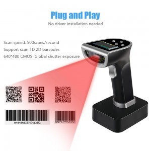 Vezeték nélküli 1D/2D vonalkódolvasó, QR kód olvasó töltőállvánnyal, LCD kijelzővel (YHD-6800DB-Pro)-6