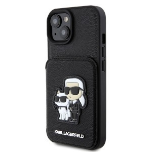 iPhone 15 Karl Lagerfeld KLHCP15SSAKCSCK PU Saffiano Card Slot Stand Karl and Choupette tok fekete