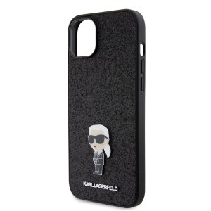 iPhone 15 Karl Lagerfeld KLHCP15SGKNPSK Fixed Glitter Metal Ikonik tok fekete