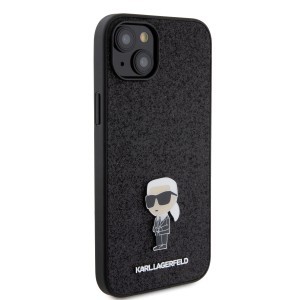 iPhone 15 Karl Lagerfeld KLHCP15SGKNPSK Fixed Glitter Metal Ikonik tok fekete