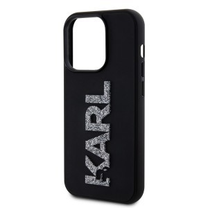 iPhone 15 Pro Karl Lagerfeld KLHCP15L3DMBKCK 3D Rubber Glitter Logo tok fekete