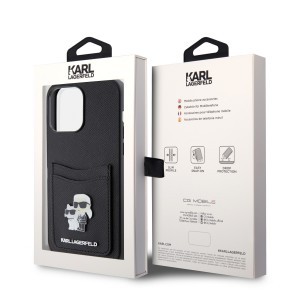 iPhone 15 Pro Karl Lagerfeld KLHCP15LSAPKCNPK PU Saffiano Card Slot Metal Karl and Choupette tok fekete