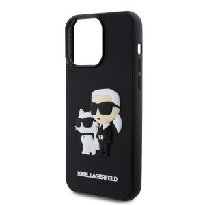 iPhone 15 Pro Max Karl Lagerfeld KLHCP15X3DRKCNK 3D Rubber Karl and Choupette tok fekete