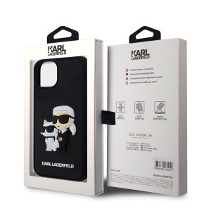 iPhone 15 Karl Lagerfeld KLHCP15S3DRKCNK 3D Rubber Karl and Choupette tok fekete