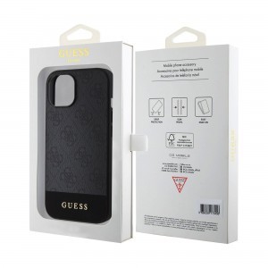 iPhone 15 Guess PU 4G Stripe Magsafe-kompatibilis tok, telefontok fekete (GUHMP15SG4GLGR)