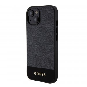 iPhone 15 Guess PU 4G Stripe Magsafe-kompatibilis tok, telefontok fekete (GUHMP15SG4GLGR)