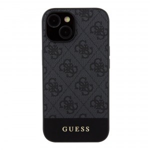 iPhone 15 Guess PU 4G Stripe Magsafe-kompatibilis tok, telefontok fekete (GUHMP15SG4GLGR)