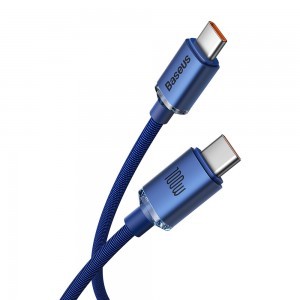 Baseus Crystal Shine gyors töltős adat kábel USB Type C - USB Type C 100W 1.2m kék