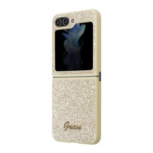 Samsung Galaxy Z Flip 5 Guess PC/TPU Glitter Flakes Metal Logo tok arany (GUHCZF5HGGSHD)