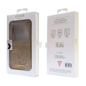 Samsung Galaxy Z Flip 5 Guess PC/TPU Glitter Flakes Metal Logo tok arany (GUHCZF5HGGSHD)