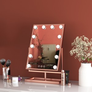 Hollywood tükör, asztali sminkes tükör tárolóval, 12x3W LED sminktükör, rozéarany, rose gold (DC117-4)-2