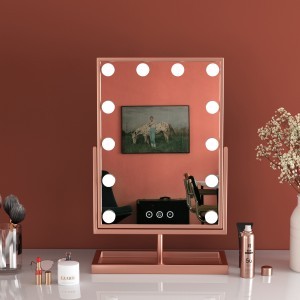 Hollywood tükör, asztali sminkes tükör tárolóval, 12x3W LED sminktükör, rozéarany, rose gold (DC117-4)-4