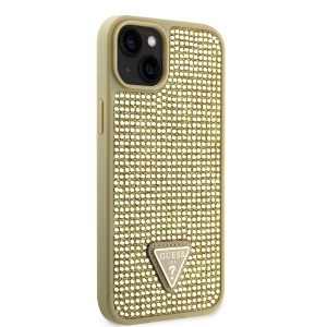 iPhone 15 Guess Rhinestones Triangle Metal Logo tok arany (GUHCP15SHDGTPD)
