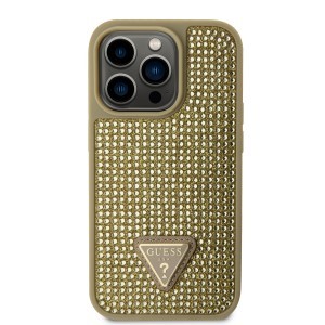 iPhone 15 Pro Max Guess Rhinestones Triangle Metal Logo tok arany (GUHCP15XHDGTPD)