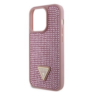 iPhone 15 Pro Max Guess Rhinestones Triangle Metal Logo tok rózsaszín (GUHCP15XHDGTPP)