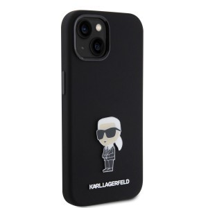 iPhone 15 Karl Lagerfeld Liquid Silicone Metal Ikonik tok fekete (KLHCP15SSMHKNPK)