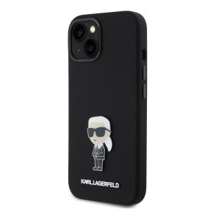 iPhone 15 Karl Lagerfeld Liquid Silicone Metal Ikonik tok fekete (KLHCP15SSMHKNPK)