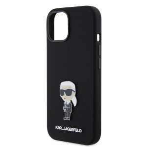 iPhone 15 Karl Lagerfeld Liquid Silicone Metal Ikonik tok fekete (KLHCP15SSMHKNPK)