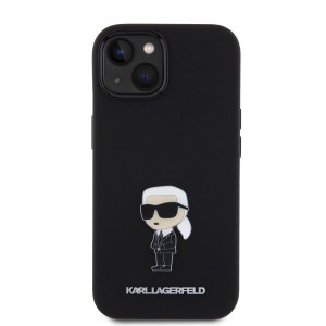 iPhone 15 Karl Lagerfeld Liquid Silicone Metal Ikonik tok fekete (KLHCP15SSMHKNPK)