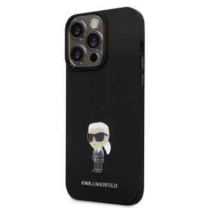 iPhone 15 Pro Karl Lagerfeld Liquid Silicone Metal Ikonik tok fekete (KLHCP15LSMHKNPK)