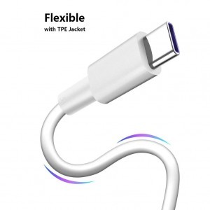 USB-A - USB-C 5A kábel 1m, fehér