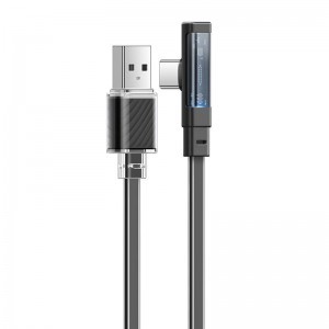 Mcdodo USB - USB-C CA-3423 kábel 90 fokos könyökkel 1.8m LED fekete